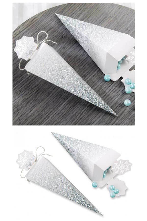 Glitter Snowflake Cone Favor Box Wedding Favours